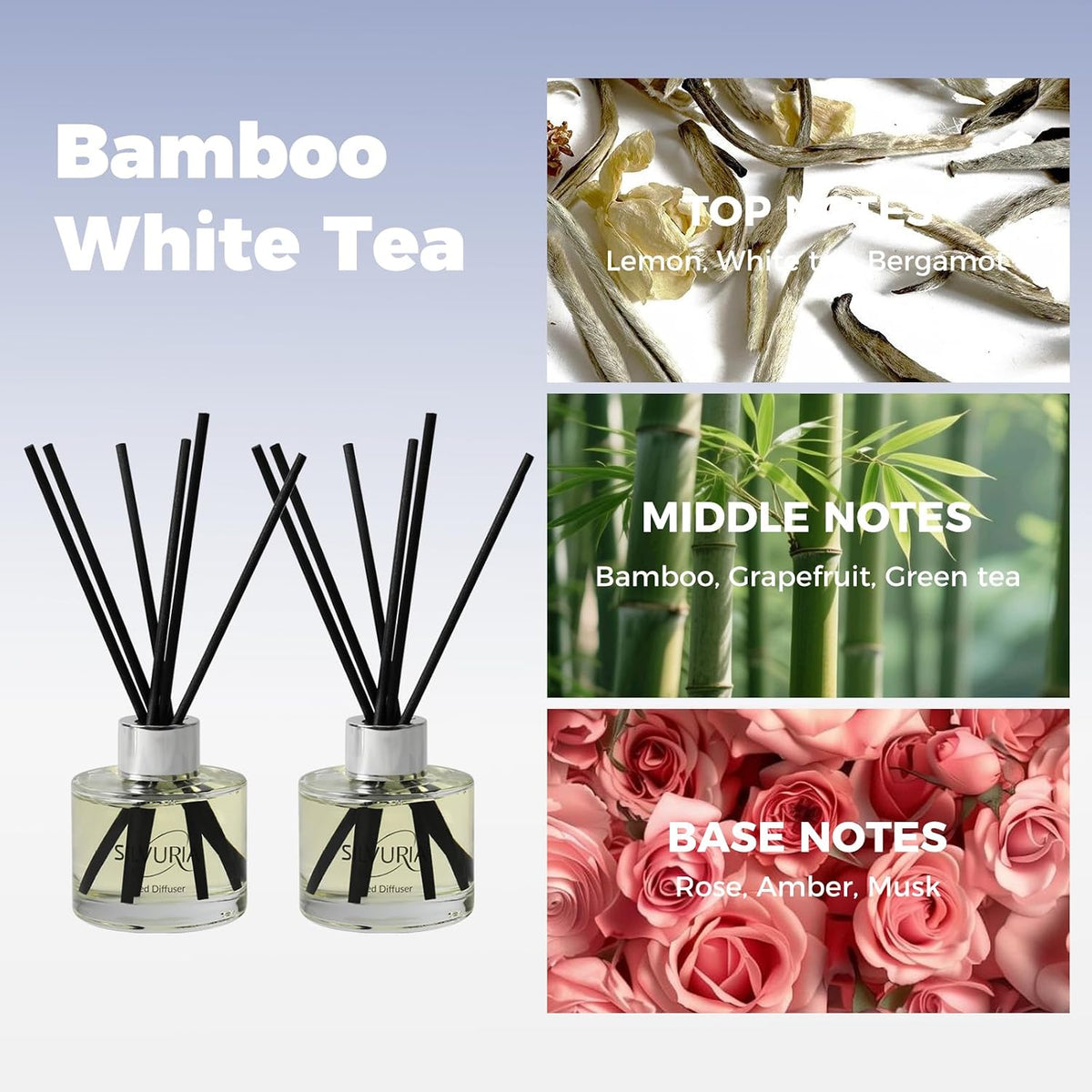 Reed Diffuser Set,Bamboo White Tea Scented Oil Diffuser,100ml x2
