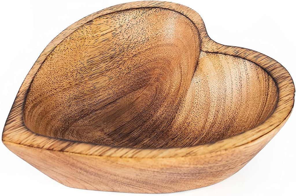WitnyStore Heart Shaped Wood Bowl 6" Brown Handcrafted Wooden Bowls Collectible Functional Serving Tray Dish Plate Hand Made Decorative Tableware for Candy Nuts Dessert Fruit Home Décor Accents Gifts