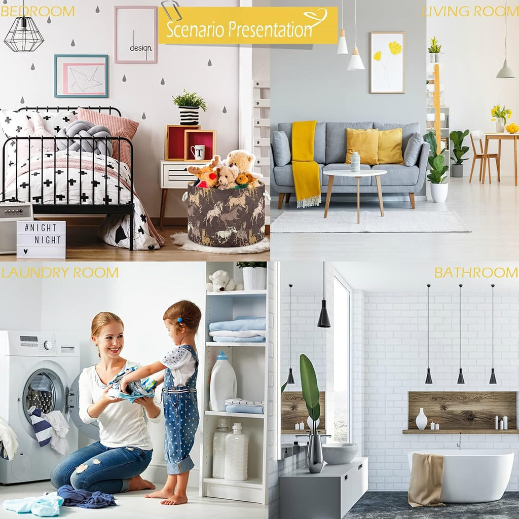 visesunny Horse Brown Pattern Laundry Baskets Fabric Storage Bin Storage Box Collapsible Storage Basket Toy Clothes Shelves Basket for Bathroom,Bedroom,Nursery,Closet,Office