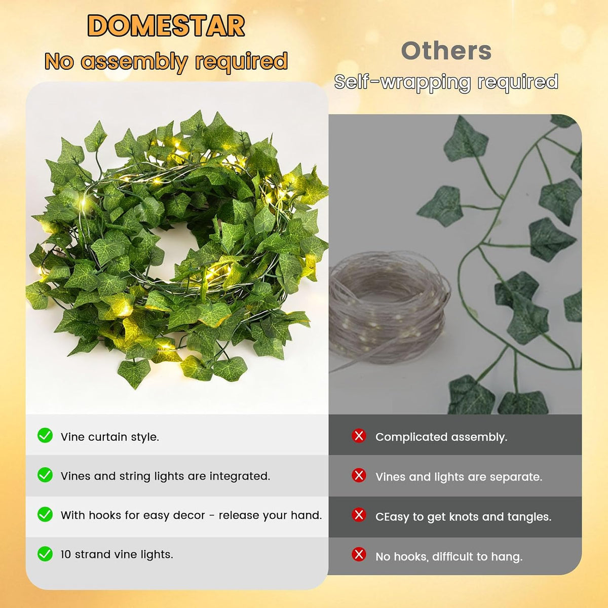 DomeStar Vine Lights, 300 LED Vines with Fairy Lights with Remote, Ambient