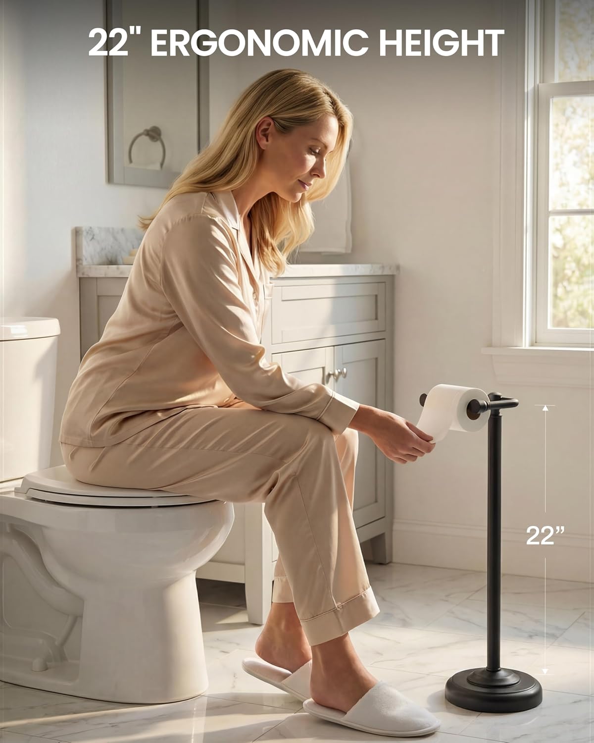 Matte Black Toilet Paper Holder Stand Freestanding, Weighted Base, 22 in