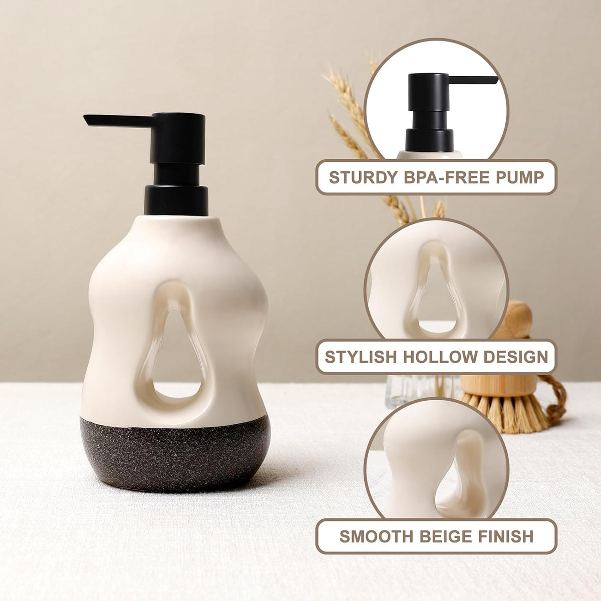 BosilunLife Ceramic Soap Dispenser - Soap Pump Dispenser Bathroom Kitchen