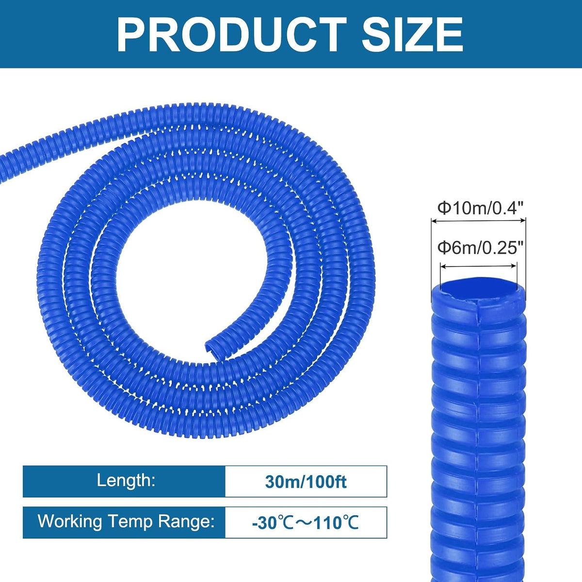MECCANIXITY 1/4" 100ft Split Wire Loom Tubing w/Installation Tool Blue