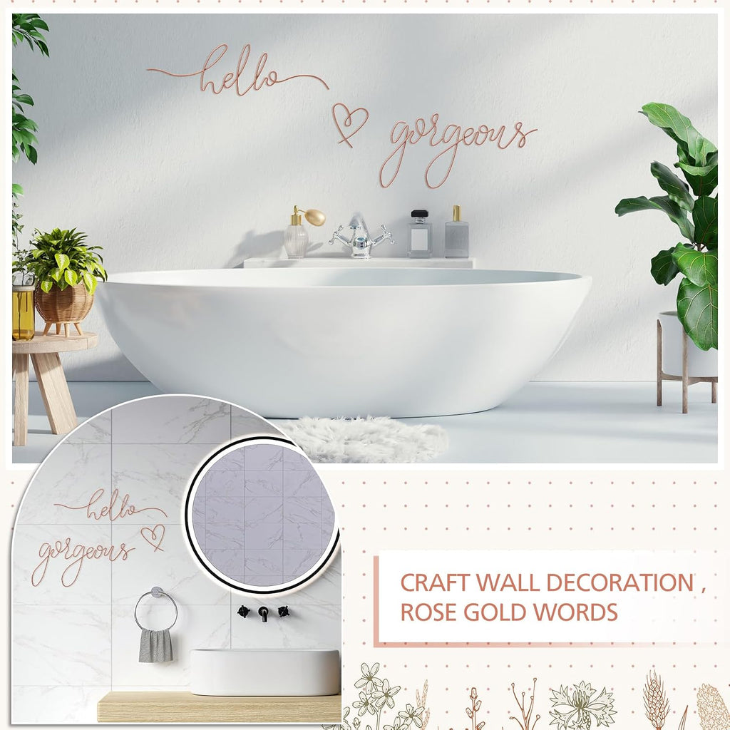 Hicarer Metal Hello Gorgeous Wall Art Minimalist Wall Decor, Rose Gold