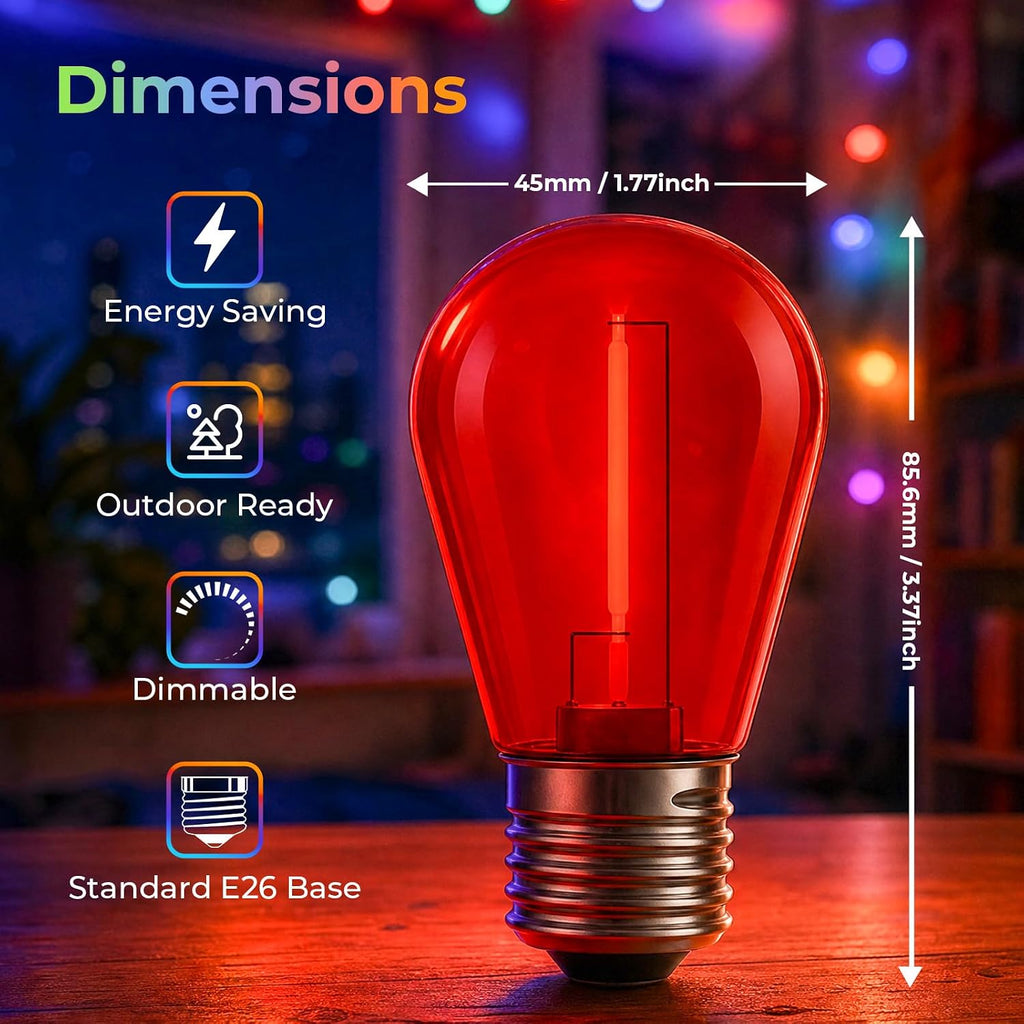 GvvooHome Colored Light Bulbs 24 Pack, S14 Bulbs for Outdoor String Lights
