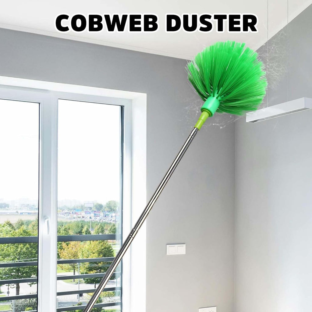 Cobweb Duster with Extension Pole, Bafezoze Ceiling Fan Duster with Long Handle, Spider Web Brush Flat Duster for Under Appliances High Ceilings Outdoor