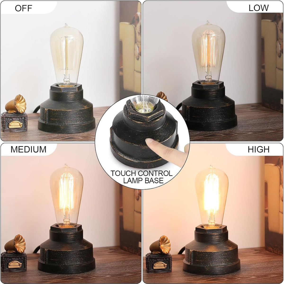 Small Touch Control Table Lamp Base, Industrial Touch Light Vintage Edison Bulb Base, Dimmable Bedside Nightstand Accent Light for Living Room Bedroom, Antique Steampunk Style
