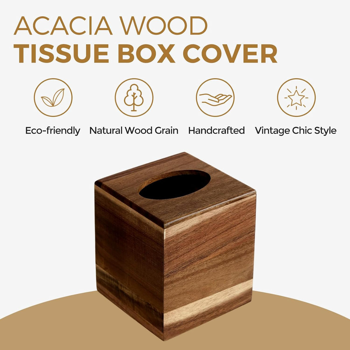 2 Pack Acacia Wood Tissue Box Cover，Wooden Tissue Box Holder Square