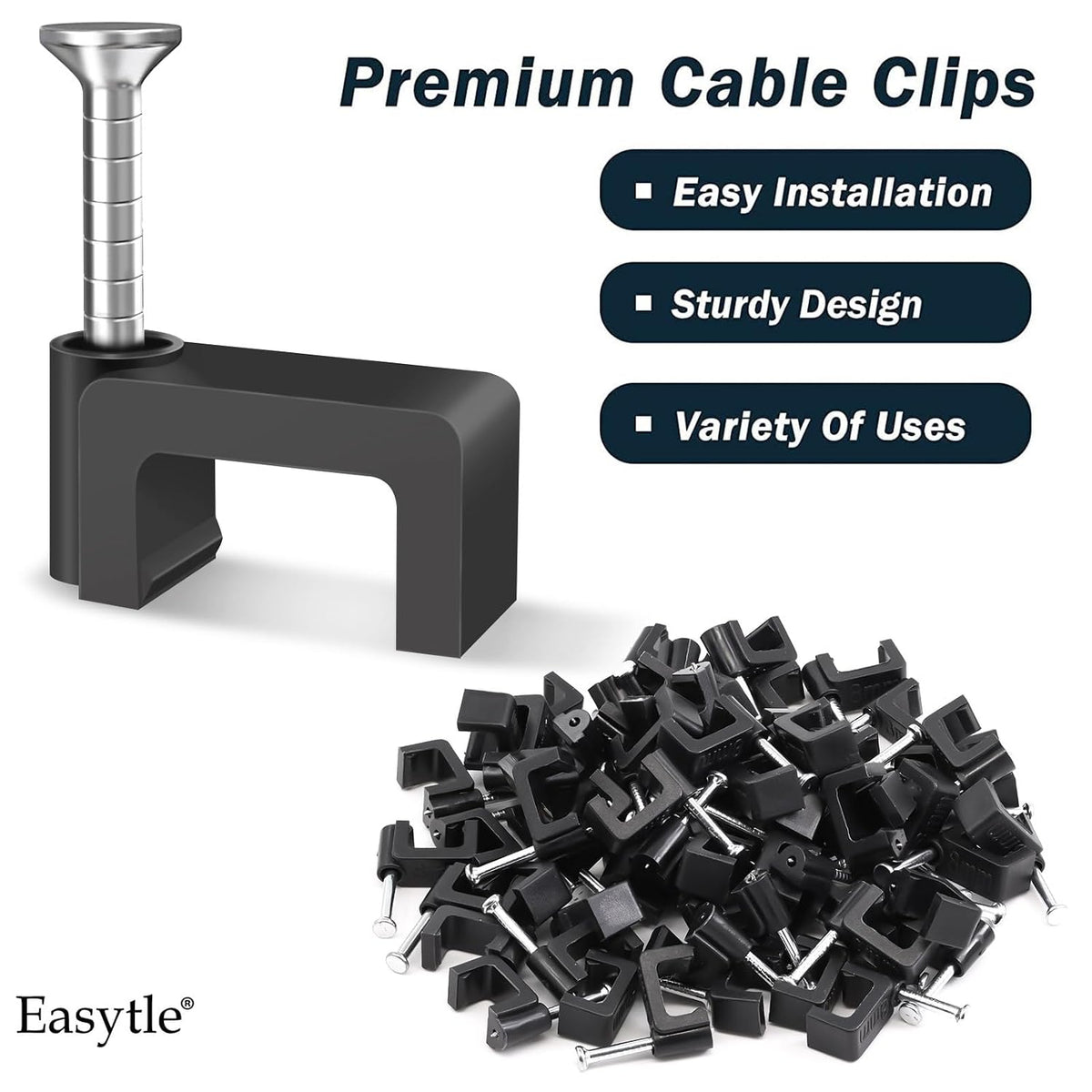 Black Cable Clips Nail in Cable Clip 100 Pcs 8mm Flat Black Ethernet Cable Wall Clips Cable Tacks Coax Clips Speaker Wire Clips Cable Nails for Cords Cat5/Cat5e/Cat6/Cat7 RJ45 Cord Clips
