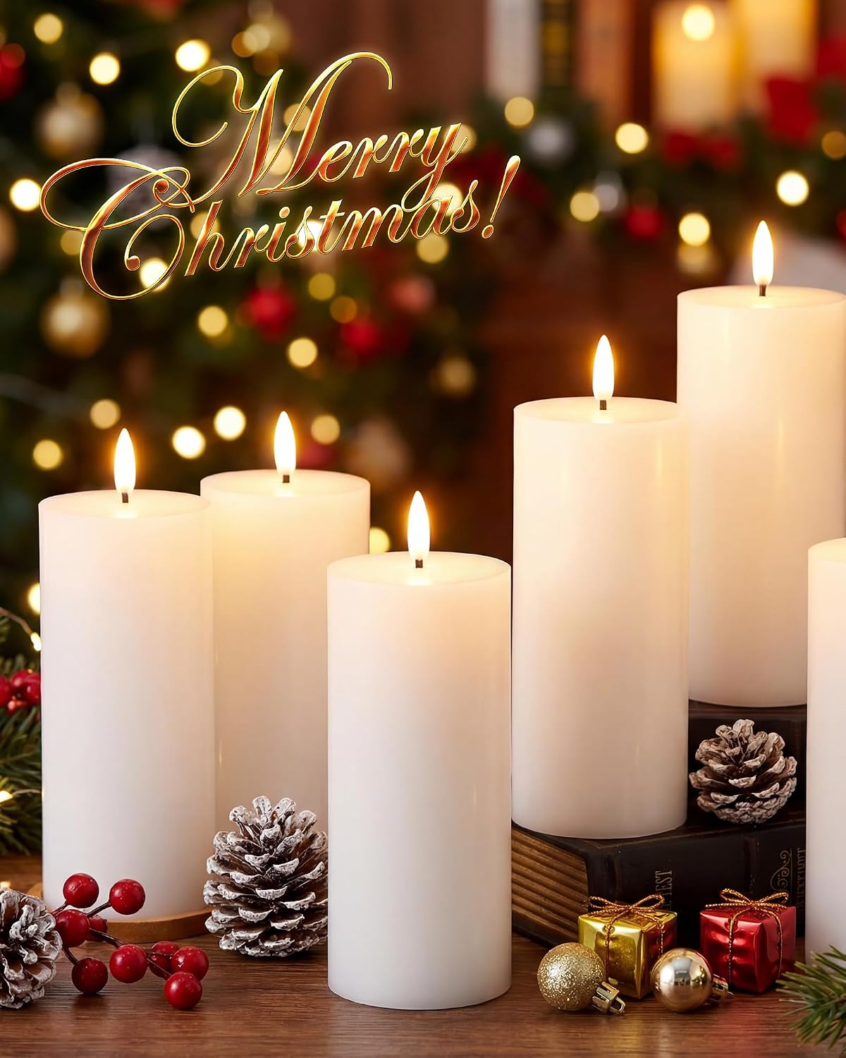 VIHOSE 6 Pack White Flameless Candles Set with Remote and Timer Flickering Flameless Battery Candles LED Pillar Flat Top for Wedding Outdoor Home Festival Decoration(D 3" H 7")