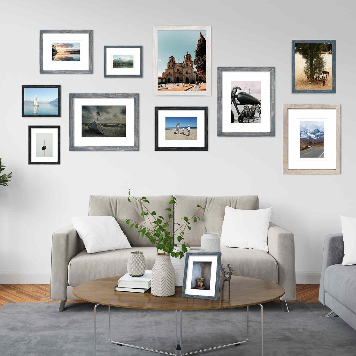 5x7 Picture Frame,Solid Wood,Display Pictures 3.5x5,4x6 with Mat or 5x7 Without Mat,Photo Frame for Wall Mounting or Tabletop (Grey,Set of 4)