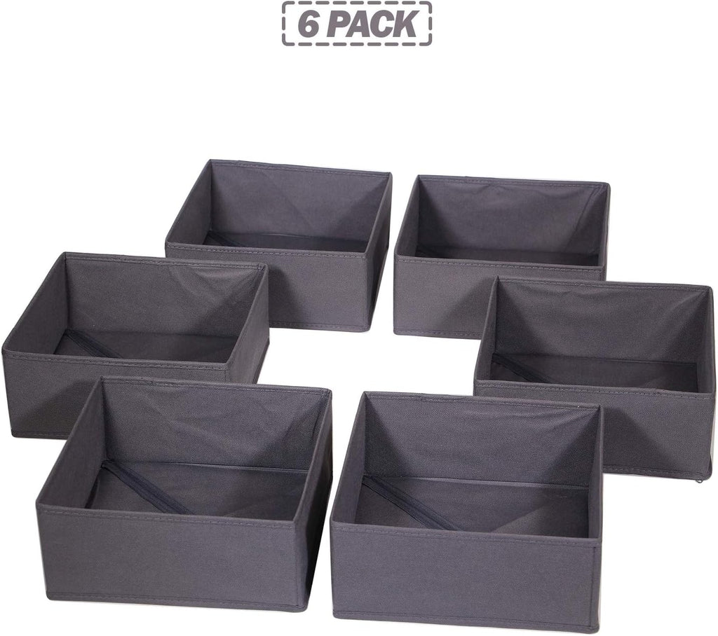 DIOMMELL 6 Pack Foldable Cloth Storage Box Closet Dresser Drawer Organizer Divider Fabric Baskets Bins Containers for Clothes Underwear Bras Socks Lingerie Clothing, Dark Grey 600
