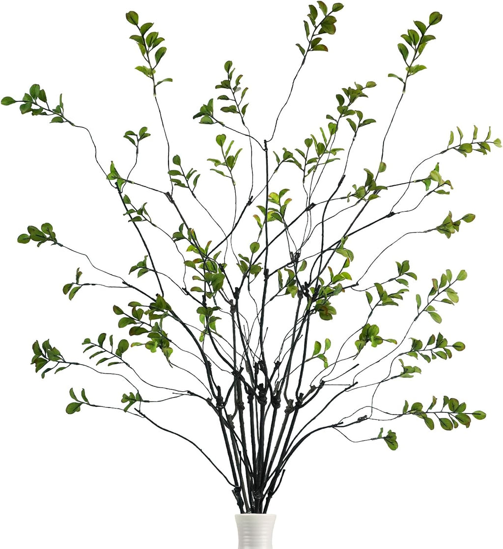 Krissing 8 Pcs Faux Greenery Stems, 37-Inch Ficus Branches for Vase