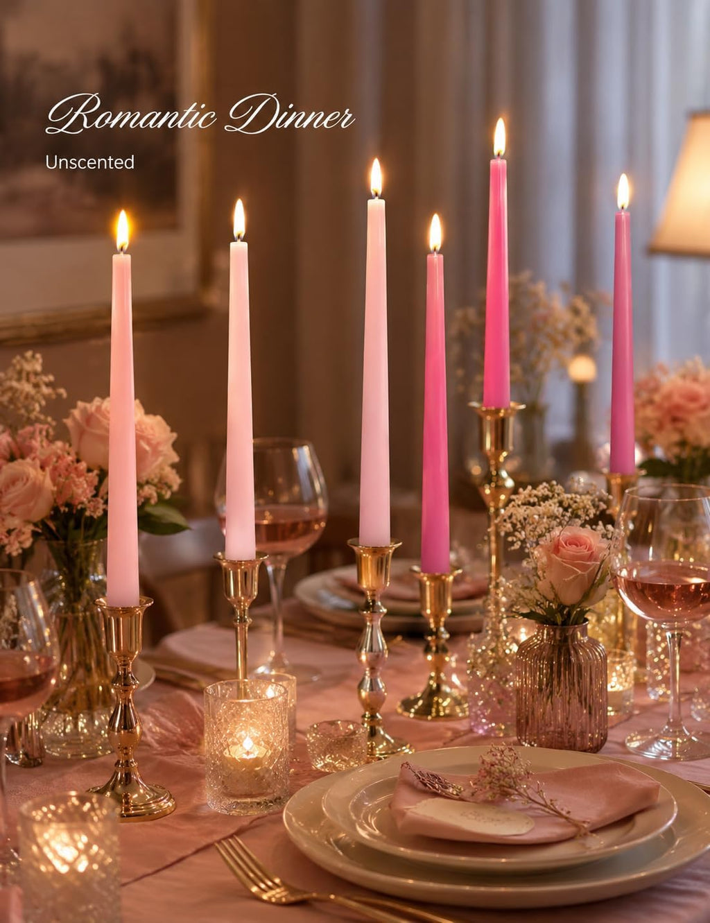 Gradient Hot-Pink Taper Candles for Wedding Valentine's Day