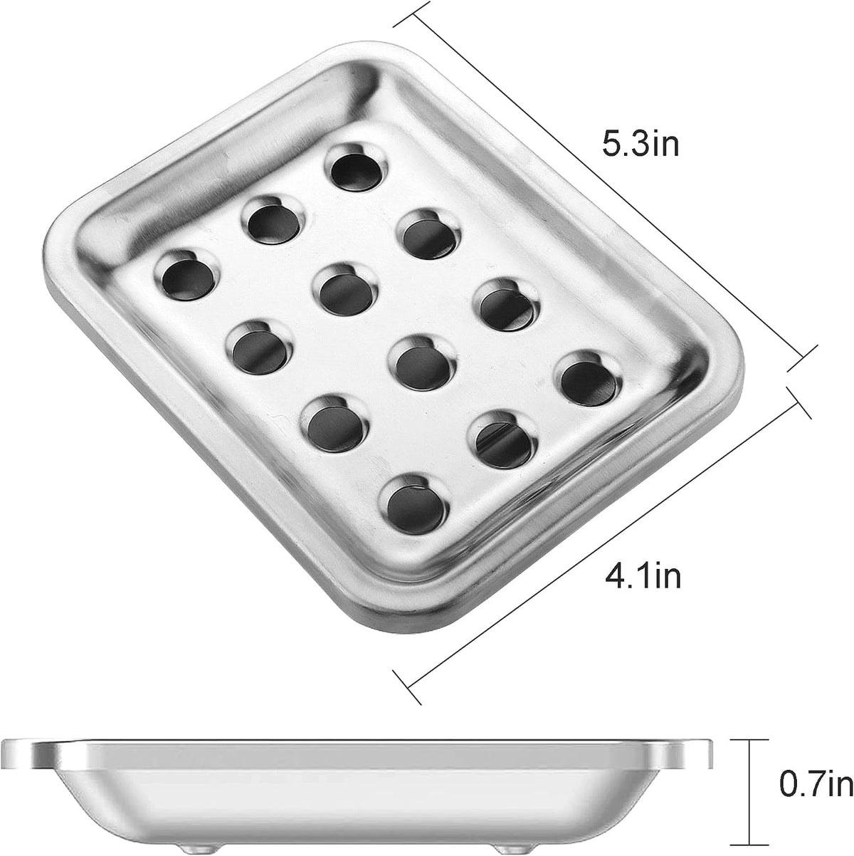 Stainless Steel Soap Dishes Chrome Soap Dish for Bathroom Double Layer Draining, Silver SoapDish Tray with Drainage for Bathroom Bathtub Kitchen Sink (Rectangular)