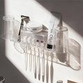 5 Slots Wall Mount Toothbrush Holder with Cover, Self Adhesive Toothbrush Storage Organizer for Shower, Toothpaste & Toothbrush Hanger for Bathroom, Medicine Cabinet, Dorm (Clear Large)