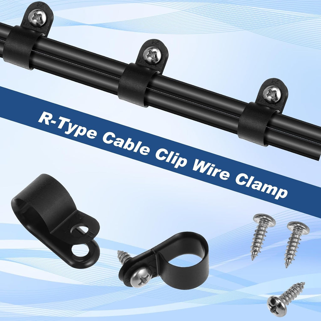 Hicarer 100 Pcs R-Type Cable Clips with Screws Wire Cord,Black,1/2inch