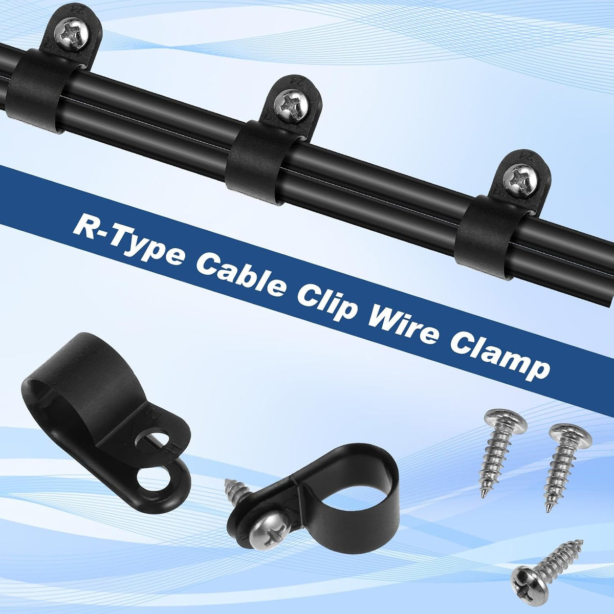 Hicarer 100 Pcs R-Type Cable Clips with Screws Wire Cord,Black,1/2inch