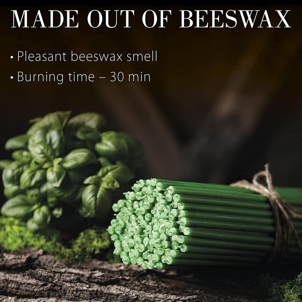 Danilovo Thin Taper Beeswax Candles - Honey-Scented, Decorative Candles Ideal for Birthday Decoration or Church Prayers - Green Drip Free, Tall & Smokeless Pack of 50 pcs, 6.3 x 0.22 inch