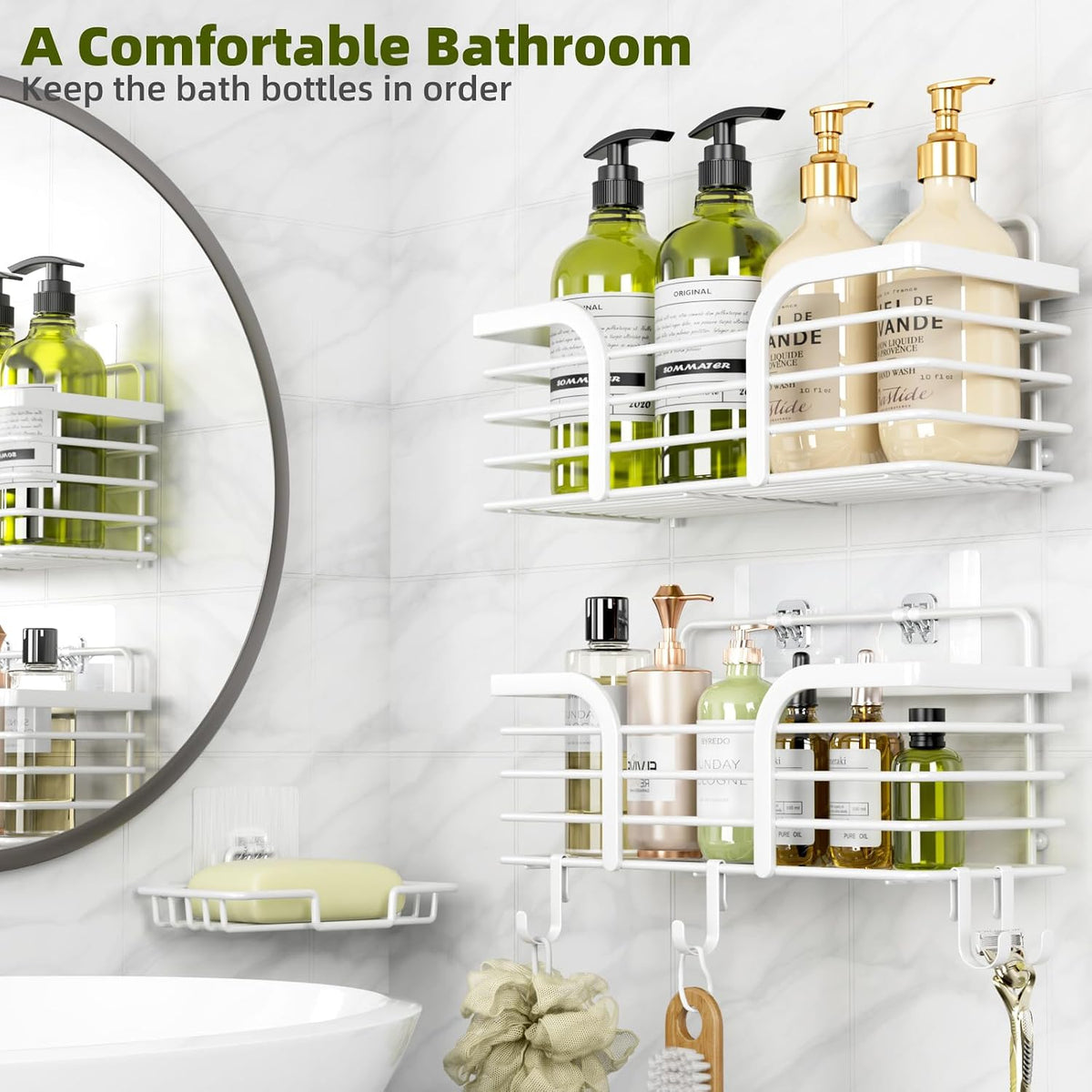 Yougai White Shower Caddy, Bathroom Organizers and Storage