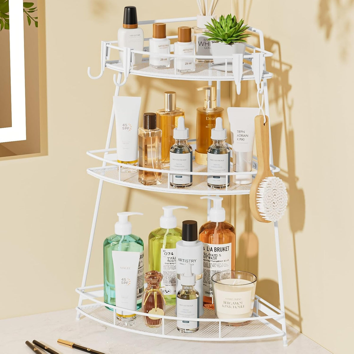 VITVITI 3 Tier Bathroom Counter Organizer Corner Vanity Shelf Storage White