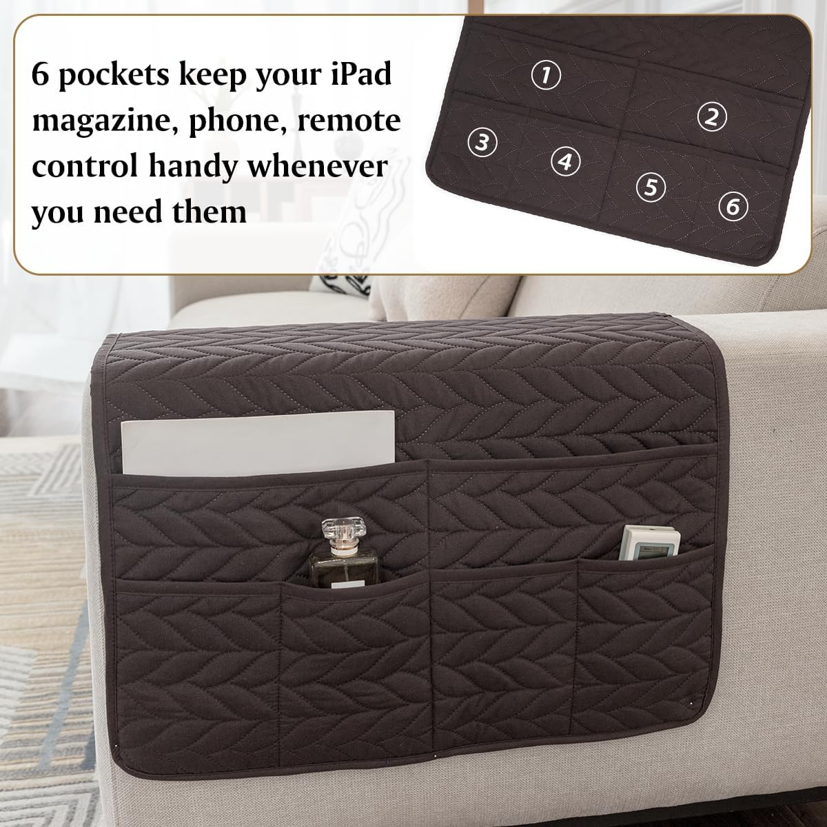Sofa Armrest Organizer Arm Chair Caddy for Recliner, Chocolate
