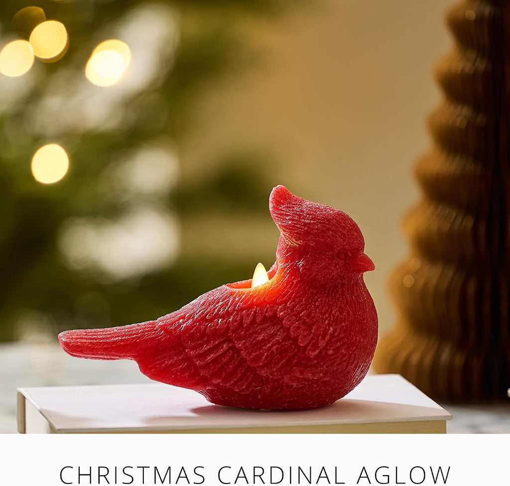 Luminara - Flameless Flickering Moving Flame Battery Operated Unscented Candle LED Décor & Gift- Winter Holiday & Christmas Figural Friends Collection - Red Glitter Cardinal Bird, 7” L x 3.3” W x 4.8” H)