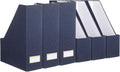 Gueevin Set of 6 Magazine File Holders, Sturdy Cardboard Desk Magazine Organizer with Gold Label Slots, Foldable File Folder Rack for Home Office Classroom Library(Blue)