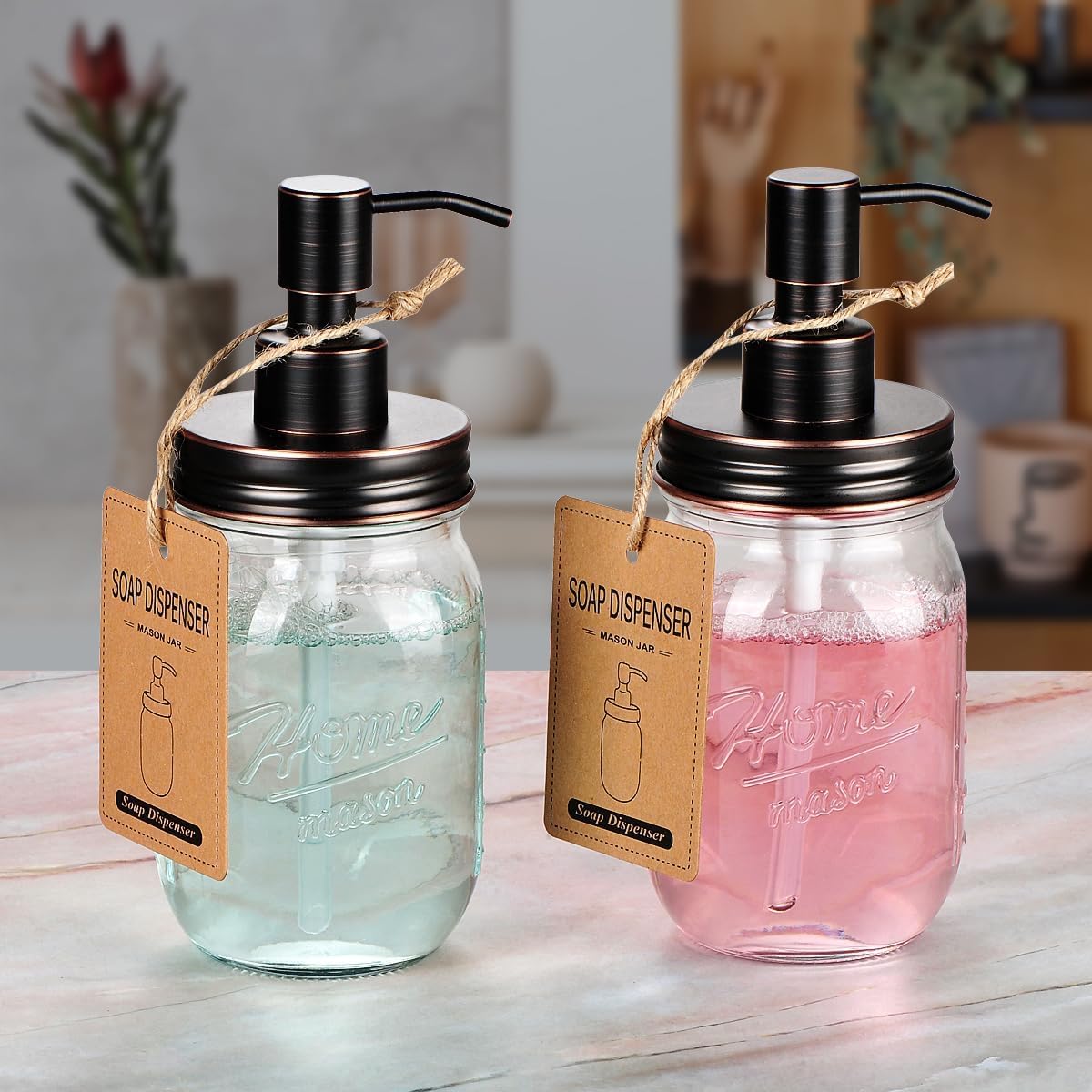 Amolliar Mason Jar Liquid Soap Dispenser Lid, 16OZ Regular Mouth, ORB 2Pack
