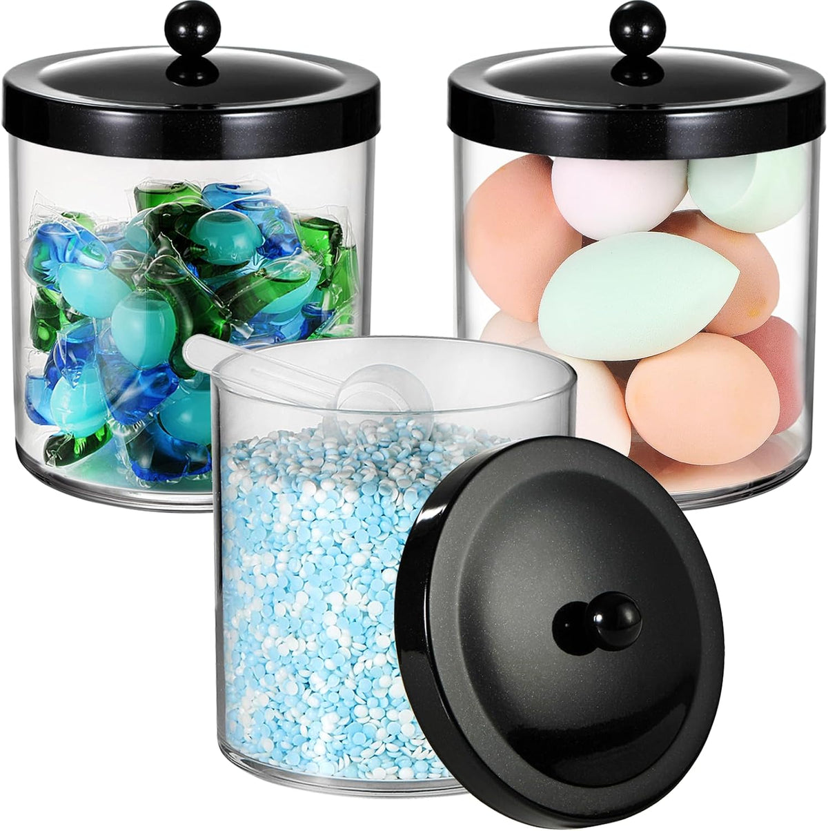 SheeChung 3 Pack 50 Oz Large Apothecary Jar with Black Stainless Steel Lid