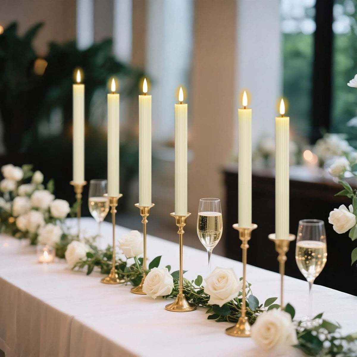 Ivory Flameless Taper Candles Battery Operated with Remote Timer