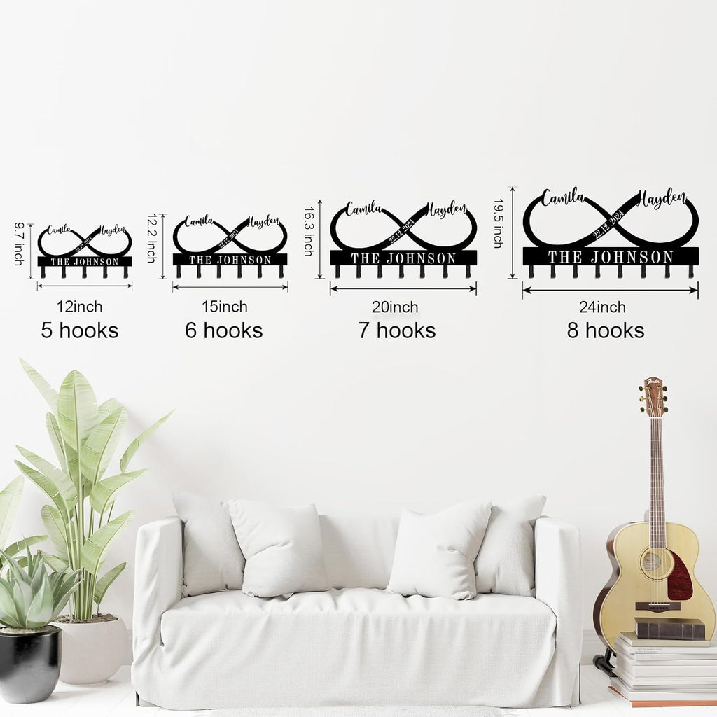 Personalized Metal Key Holder with Family Name,Custom Wedding, Anniversary, or Housewarming Present,Wall Mounted Key Hooks for Couples,Elegant Home Decor for Entryway