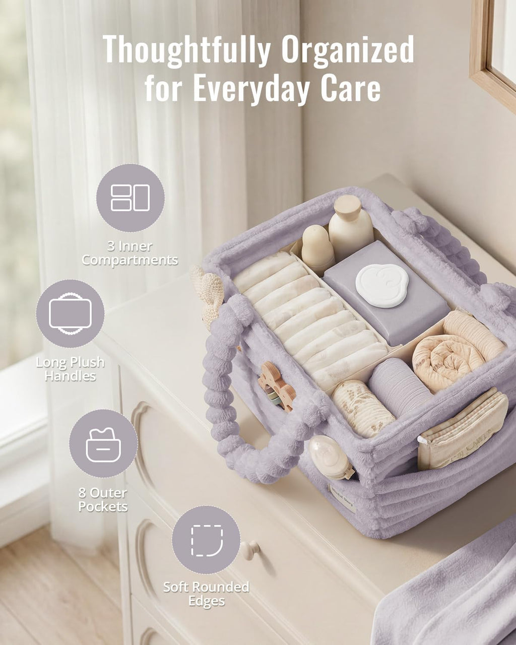 Blissful Diary Flannel Diaper Caddy Organizer & Gift Packaging,Light Purple