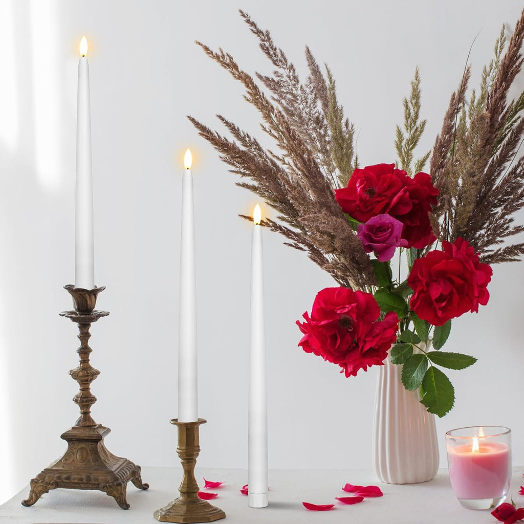 Baquler 50 Pcs Extra Long Flameless Taper Candles 12.4 in Battery Operated