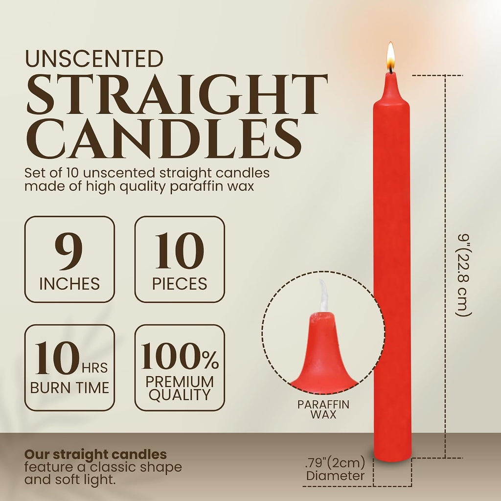 Axiom Candles | 10 Inch Dripless | Straight, Reddish, Pack of 10