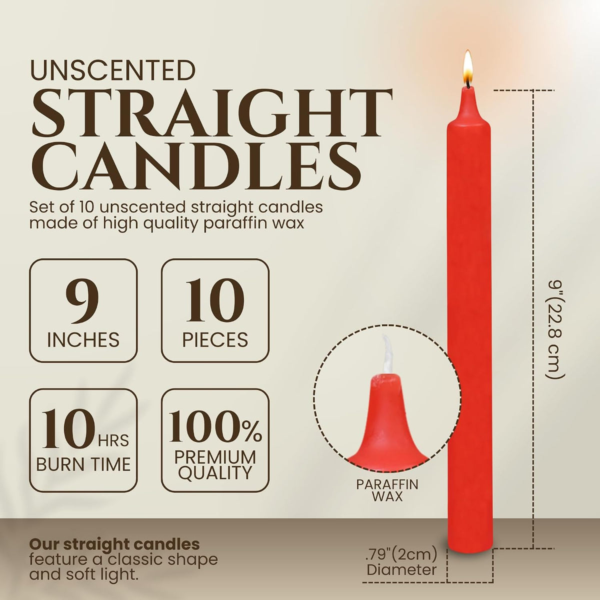Axiom Candles | 10 Inch Dripless | Straight, Reddish, Pack of 10