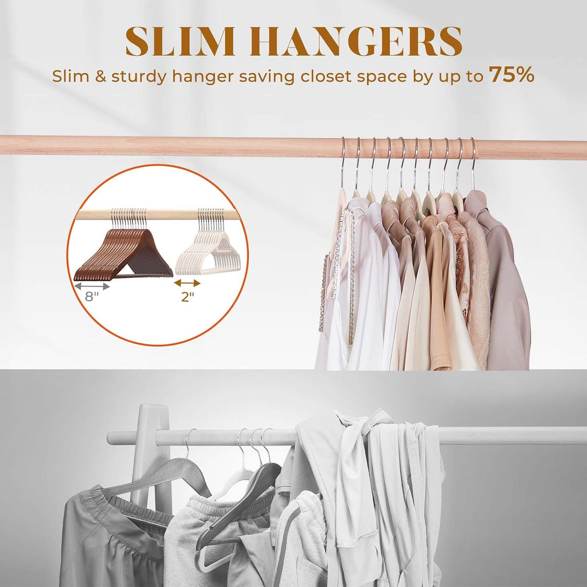 HOUSE DAY Velvet Hangers with Tie Bar 60 Pack, Clothes Hanger Non-Slip