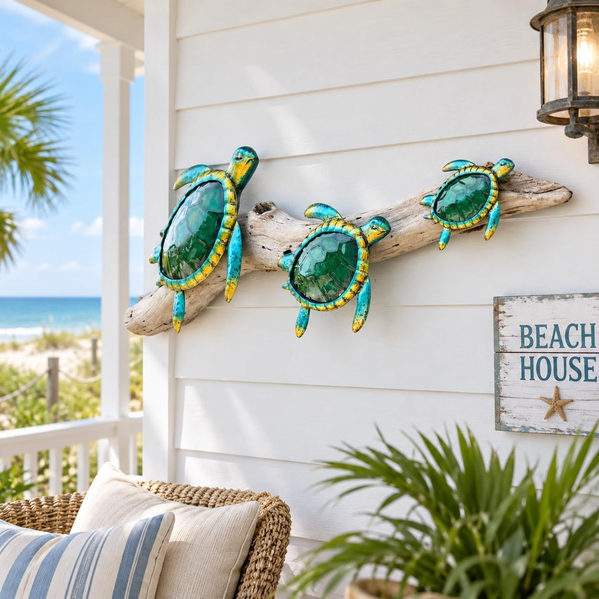 Comfy Hour 16 Inch Sea Turtle Wall Decor, Metal Wall Art, Set of 3