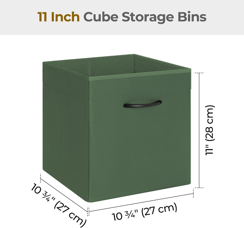 StorageWorks 11in Leather Storage Cubes, Cube Organizer Bins, Green, 4-Pack
