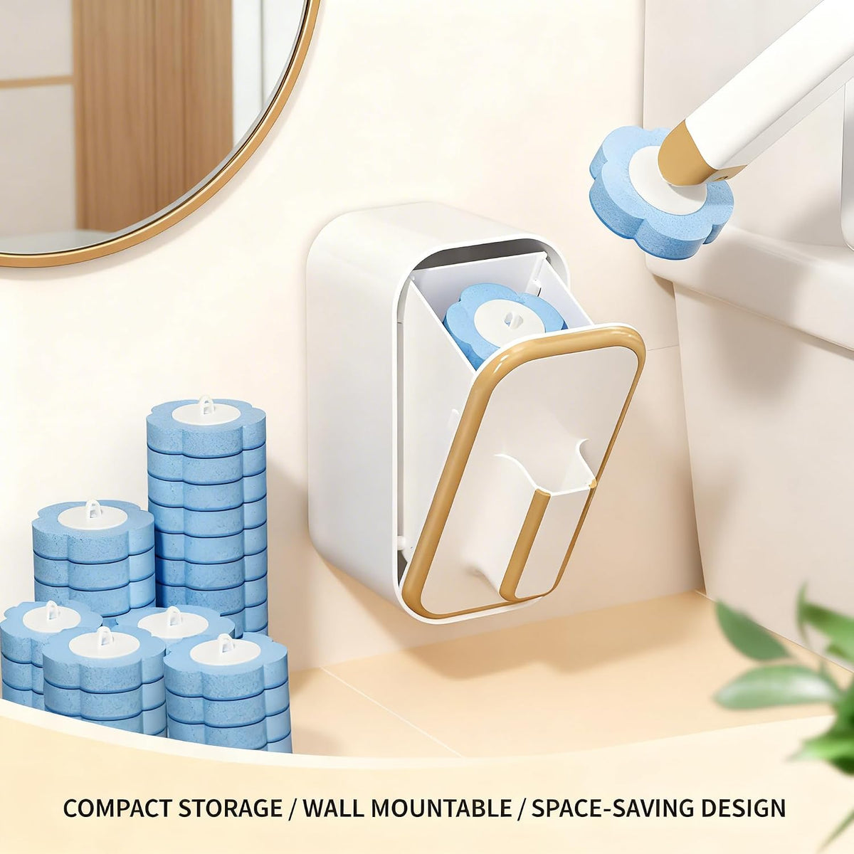 Disposable Toilet Brush with 48 Refills Holder Wall Mount Scrub kit