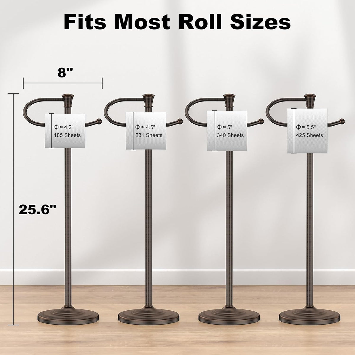 Toilet Paper Holder Free Standing, 25” H Stainless Steel Oil Rubbed Bronze Toilet Paper Stand, Weighted Base Floor Tissue Roll Holder for Bathroom,Toilet Roll Stand