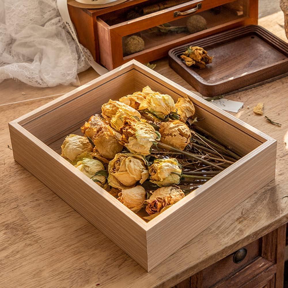 Wooden Dried Flower Photo Frame Dried Flower Display Stand Decorative Floating Photo Frame,Double Sided Plexiglass Shadow Box Picture Frame,for Display Dried Flowers,Handicrafts (Wood Color-8x12)