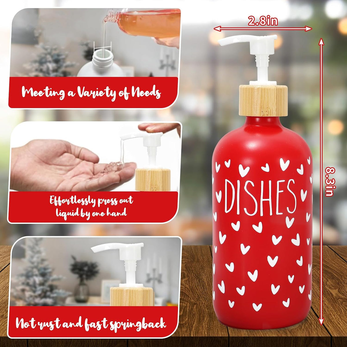 FYSUIMU 2 Pcs Valentine's Day Soap Dispenser Glass Soap Dispenser with Pump Red White Heart Refillable Liquid Container for Hands Dishes Party Home Kitchen Bathroom Decor