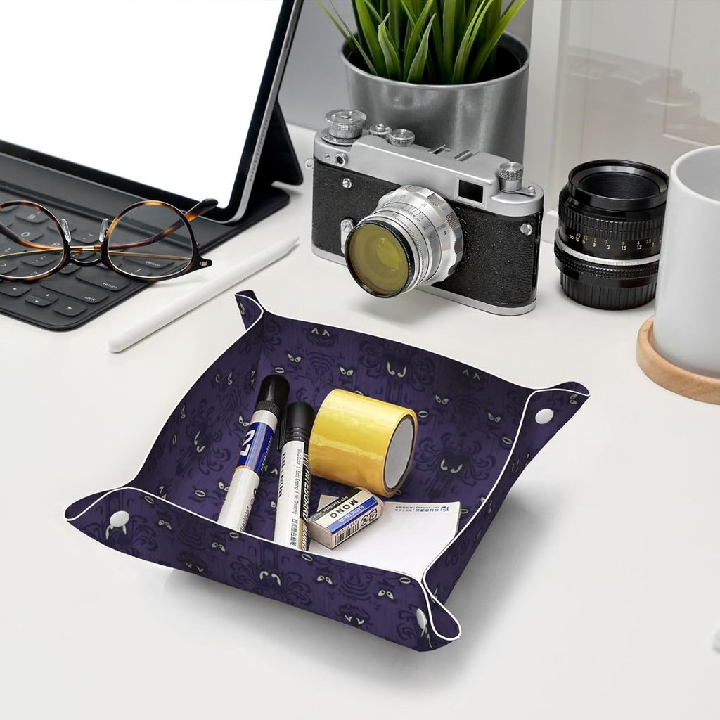 Haunted Mansion Leather Vanity Tray Desktop Storage Organizer, Decorative Catchall Perfume Tray, Bathroom Valet Tray,Nightstand Caddy Holder for Keys Phone Wallet Coin Jewelry, S