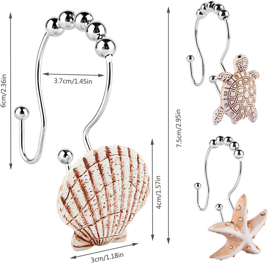 Double Shower Curtain Hooks,12Pcs Seashell Decorative Shower Curtain Rings