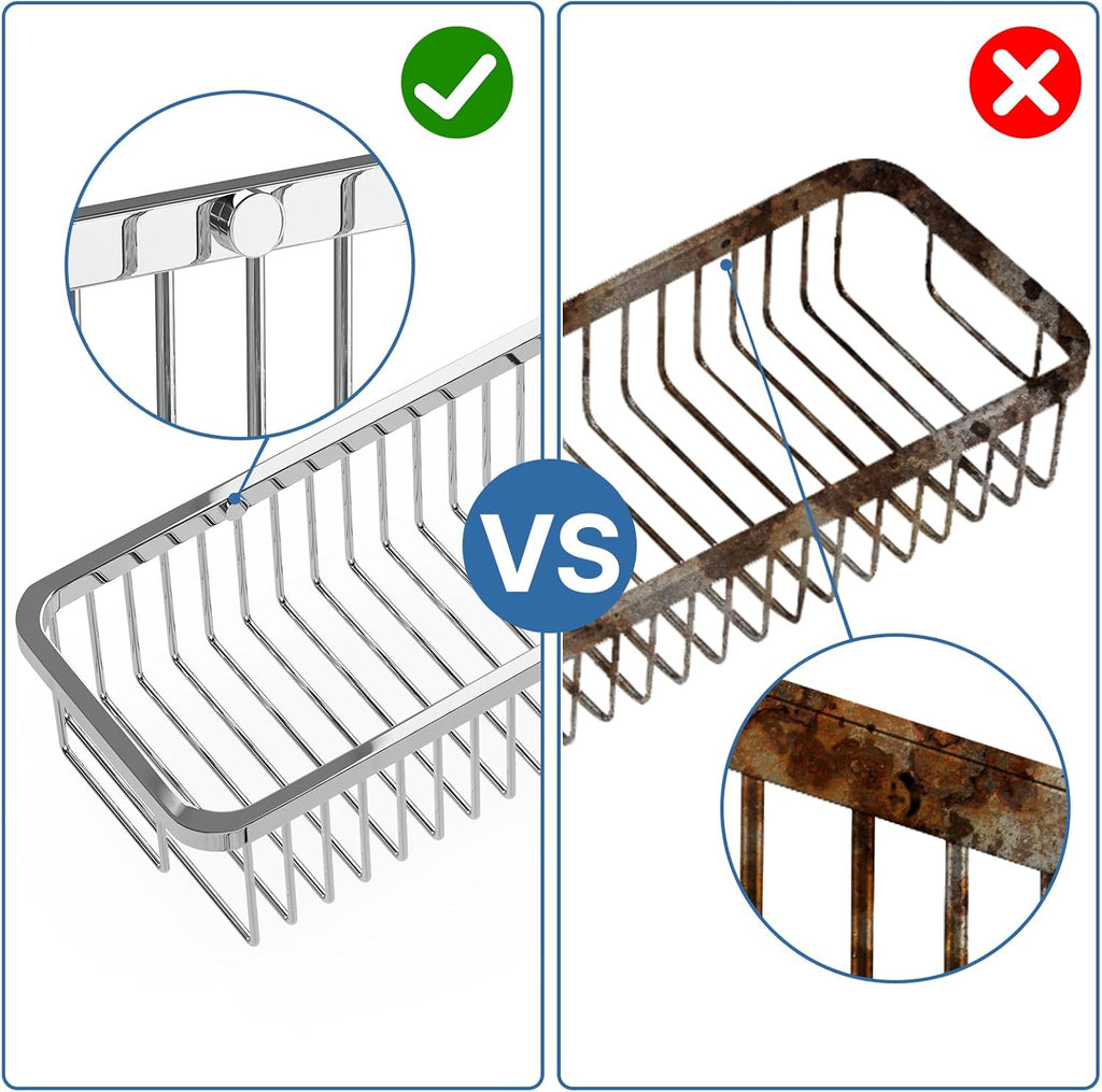 Wire Basket Wall Mount,Corner Shower Caddy 304 Stainless Steel,Bathroom Shower Organizer Soap Caddy,Polished Finish-Long Basket