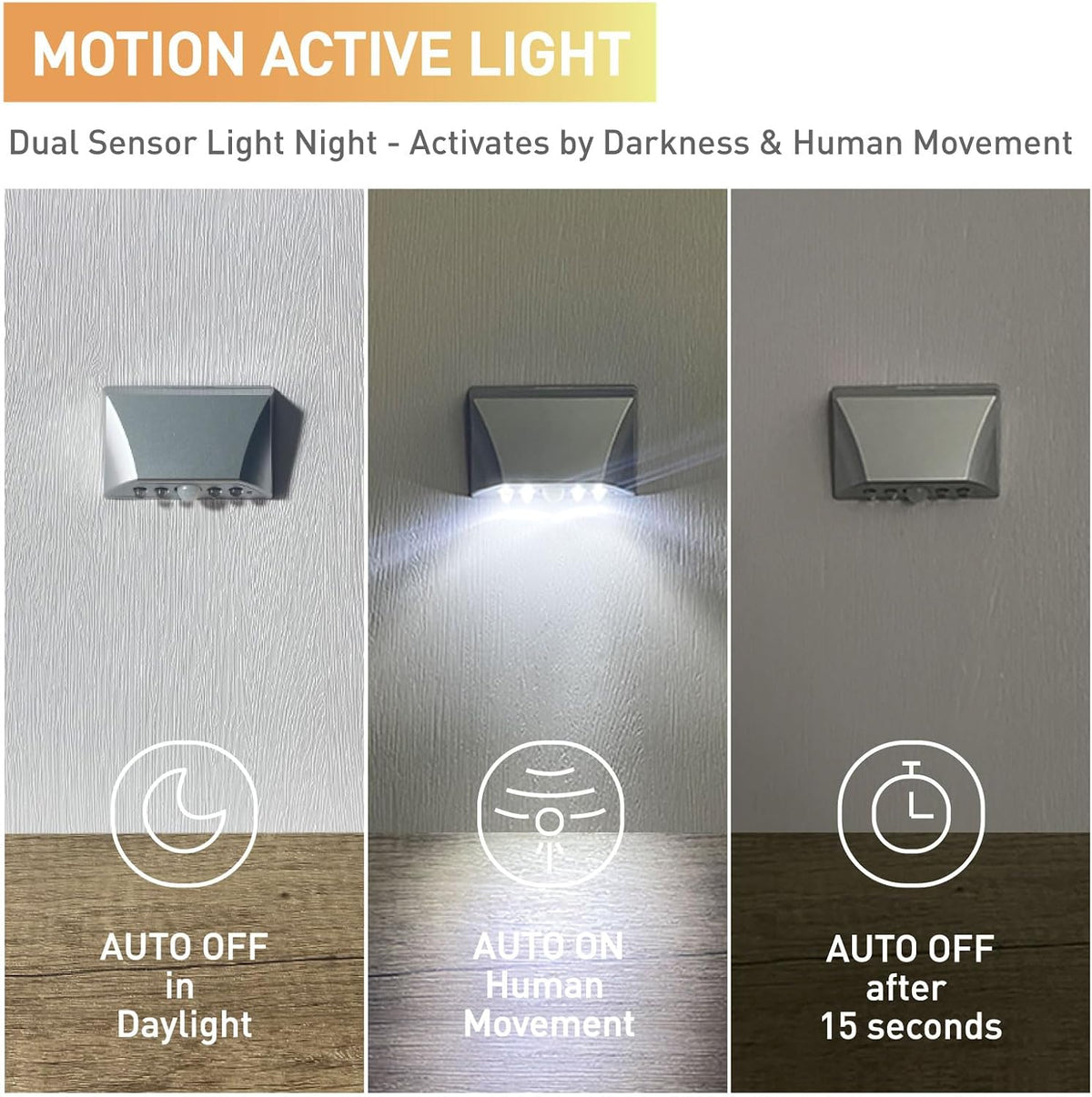 Motion Sensor Keyhole Light, Wireless Battery Operated LED Night Light for Door Lock, Cabinet & Stairway, Auto On/Off Infrared, Magnetic/Adhesive/Screw 3-Way Mount, Silver, 2 Pack