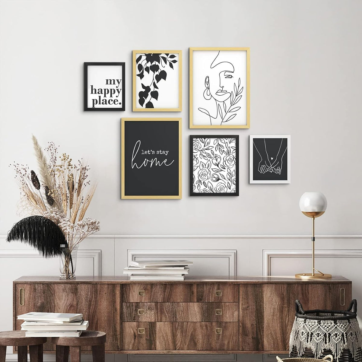 ArtbyHannah 6-Piece Multi-Size Gallery Wall Frame Set, Black