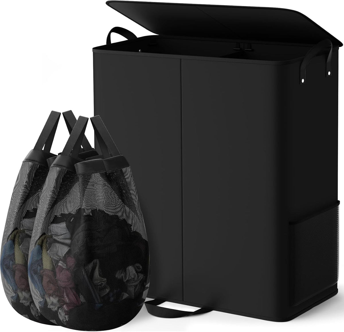 155L 2 Section Laundry Hamper with Lid, Laundry Basket, Black
