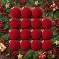 Velvet Christmas Balls Ornaments 15 Pcs, 3.15 Inch Burgundy Red Flocked Xmas Tree Ball Ornaments Shatterproof, Velvet Christmas Ornaments Set Bulk for Xmas Tree Holiday Wedding Party Decor